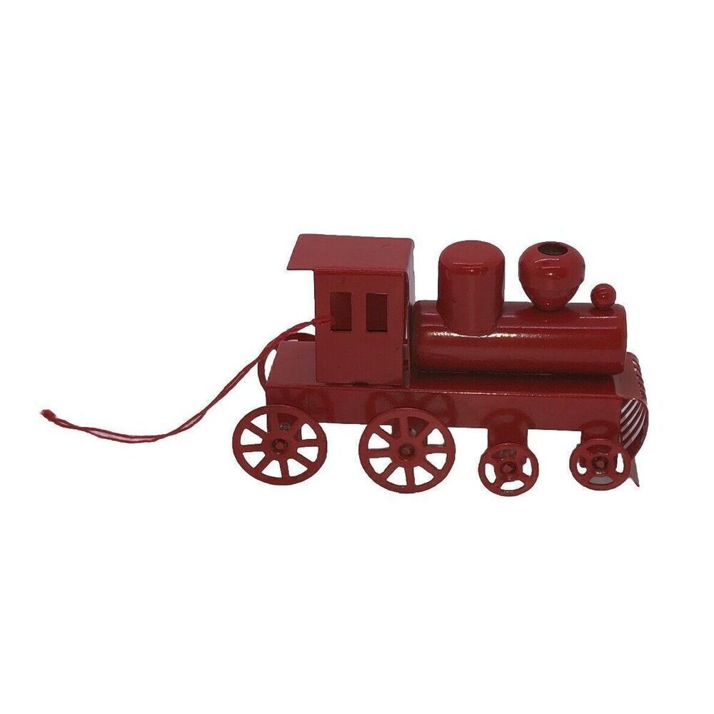 Vintage Metal Train Engine Christmas Tree Ornament Red TAIWAN 4" x 2"